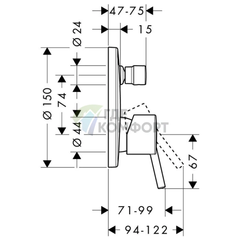 Смеситель для ванны Hansgrohe Talis S встраиваемый с вакуумным переключателем и защитой от обратного потока, хром (32477000) - фото 2