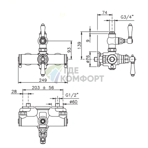 Термостатический смеситель Nicolazzi с верхним подключением 3/4 в хроме (4917CR18) - фото 2