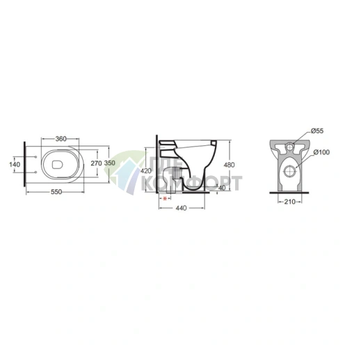 Унитаз напольный приставной AZZURRA NUVOLA 48 см со смещённым стоком, белый (NUV100/48 TR P bi)) - фото 2