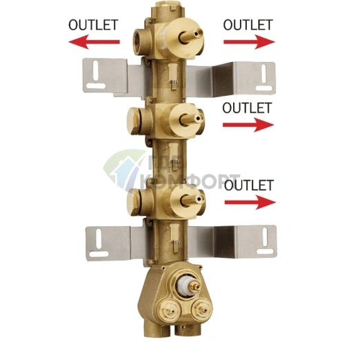 Термостатический смесительный узел Bossini с дивертором (2 выхода) и 2 запорными клапанами, высокая пропускная способность, вертикальный/горизонтальный монтаж (Z030271000) - фото 1