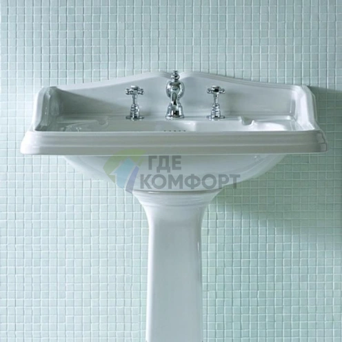 Раковина SIMAS Arcade 73 со спинкой и пьедесталом 73x54 см, 3 отв., белый - фото 1