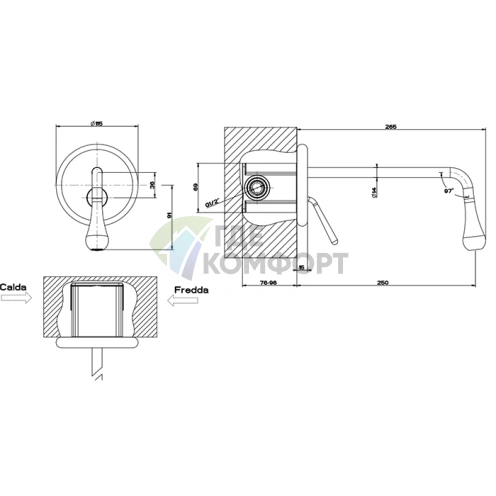 Gessi Goccia Встраиваемый Однорычажный Смеситель для Раковины, Черный, Излив 250 мм (33686#299) - фото 2