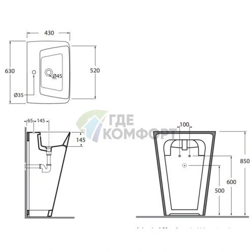 Напольная раковина Azzurra Hera 63x43x85 см, белая, с отверстием под смеситель - фото 2