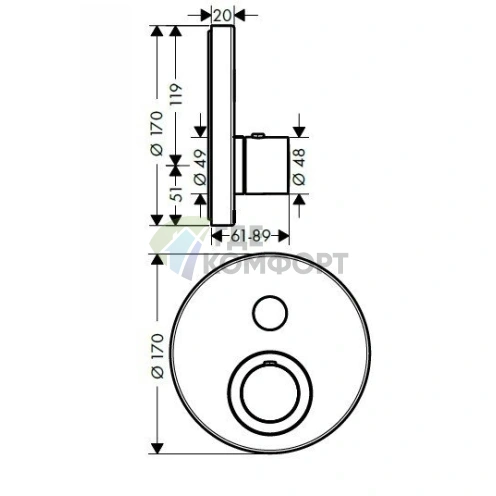 Встраиваемый термостатический смеситель для душа AX ShowerSelect, хром (36722000) - фото 2