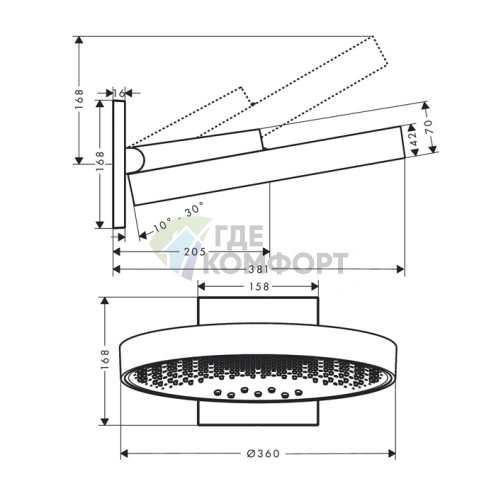 Верхний душ HG Rainfinity 360° 3jet в шлифованной бронзе с настенным креплением (26234140) - фото 2