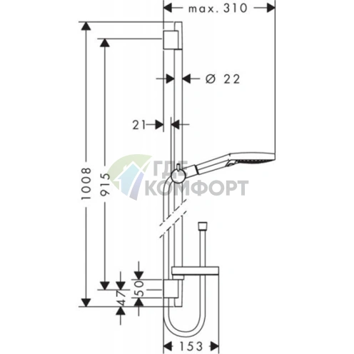 Душевой набор HG Raindance Select S: штанга 90 см, ручной душ с 3-струйным режимом, мыльница, хром (27667000) - фото 2