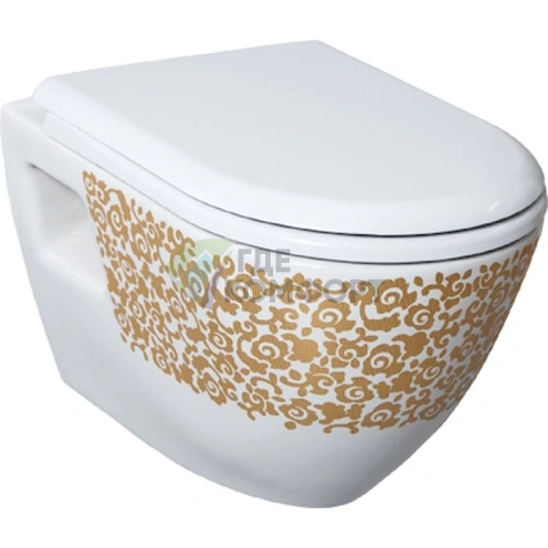 Подвесной унитаз-биде Creavit TP325 в золотом цвете с цветочным орнаментом - фото 1