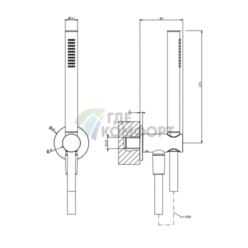Душевой комплект Gessi с выводом воды, держателем и лейкой в хроме (63329#031) - фото 2
