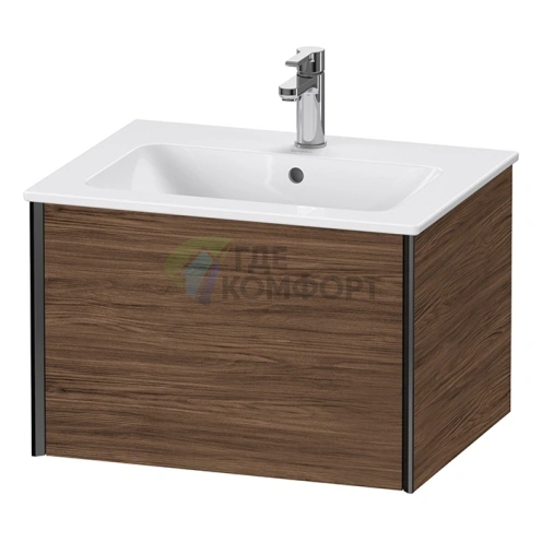 Подвесная тумба Duravit XViu 400x610x480 мм для раковины 233663, 1 ящик, цвет walnut dark/черный матовый (XV40250B221) - фото 1