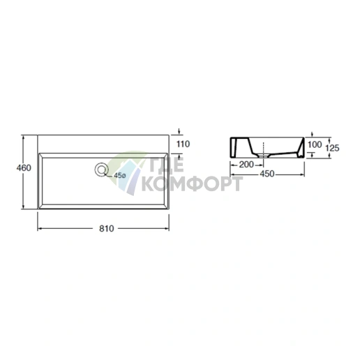 Подвесная раковина AZZURRA ELEGANCE Squared 81x46 см белая без отверстия под смеситель - фото 2