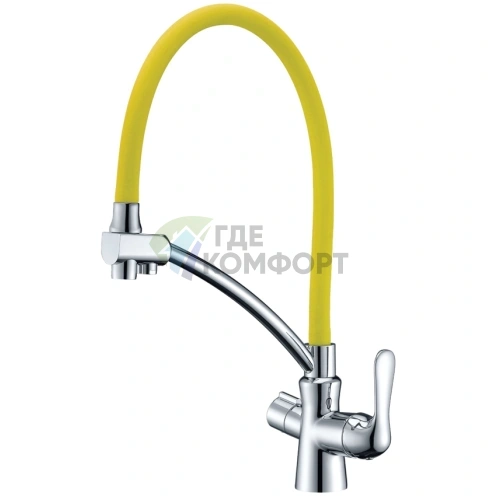 Смеситель Lemark Comfort LM3070C для кухни в хромированном корпусе с жёлтыми акцентами - фото 1