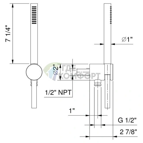 Душевой набор Fantini AF/21 Matt Gun Metal: лейка с держателем и шлангом 1.5 м (81 P5 8061) - фото 2