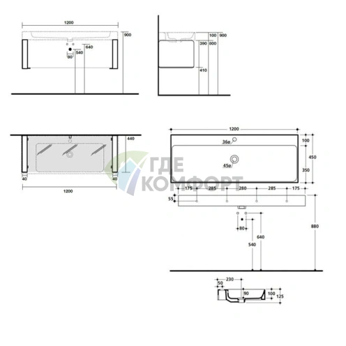Умывальник KERASAN Cento 120 см с тумбой, полотенцесушителем и встроенным смесителем (353401*1) - фото 2