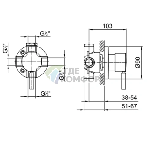 Картридж для смесителя душа Fantini: переключение 2 источников с системой Eco (1/2) (19 00 1678A) - фото 2