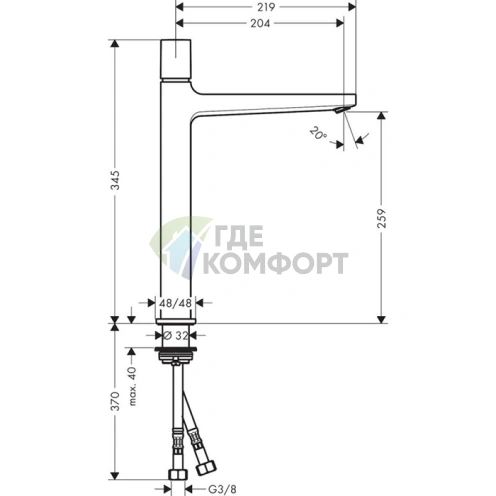 Смеситель для раковины Hansgrohe Metropol с донным клапаном Push-Open (32572000) - фото 2