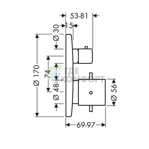 Термостат для душа AX Starck встраиваемый, 2 выхода, хром (10720000) - фото 2