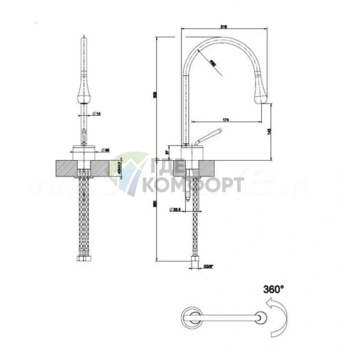 Смеситель для раковины Gessi Goccia на 1 отверстие, излив 174 мм R90, черный (33601#299) - фото 2