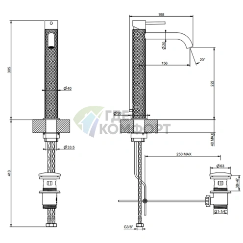 Высокий смеситель GESSI для раковины, 305 мм, цвет brushed black metal PVD (54103#707) - фото 2