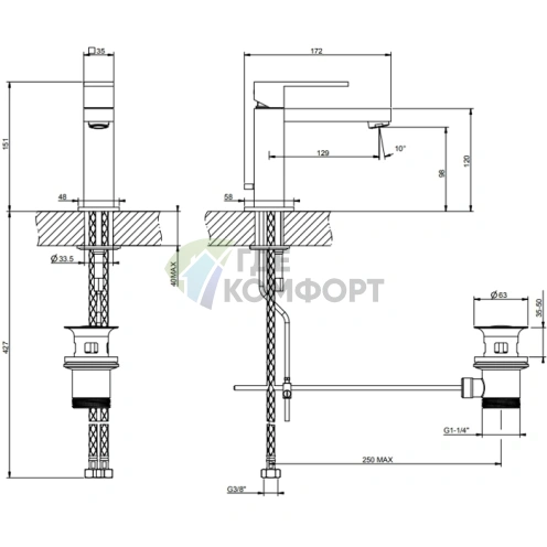 Смеситель для раковины Gessi Rettangolo черный, на 1 отверстие, с донным клапаном (20001#299) - фото 2