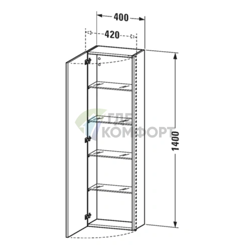 Подвесной шкаф DuraStyle DURAVIT 400x240x1400 мм, белый матовый, левый (DS1218L1818) - фото 2