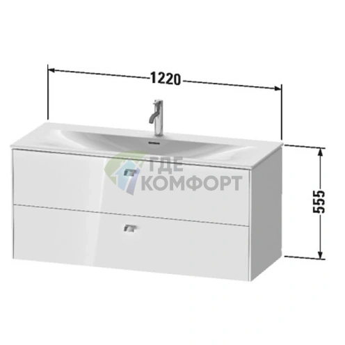 Подвесная тумба Duravit Brioso 234412 с 2 ящиками, 555x1220x479 мм, цвет White High Gloss (BR431402222) - фото 2