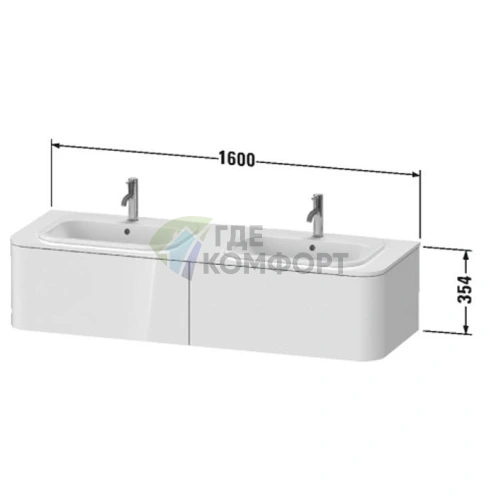 Тумба подвесная Duravit Happy D.2 Plus, 354x1600x550 мм, 2 ящика, цвет Stone Grey Satin Matt (HP4956B9292) - фото 2