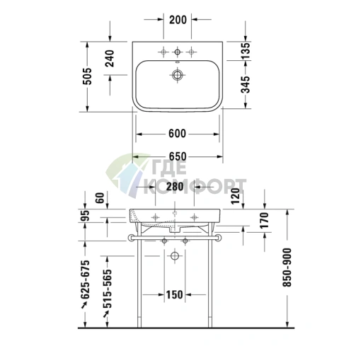 Раковина Duravit Happy D2 накладная белая 650x505 мм без отверстий, с заглушкой и хромированным сифоном (2318650060) - фото 2