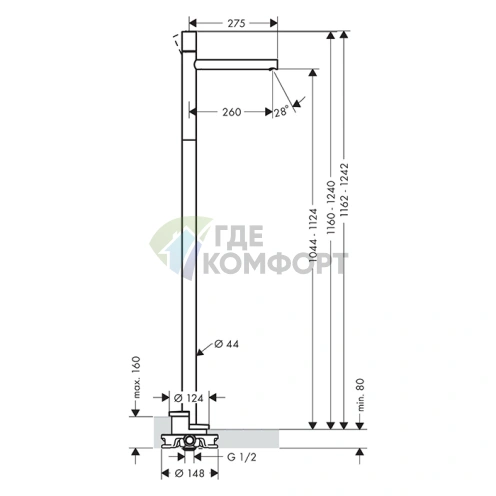 Напольный смеситель для раковины AX Uno в цвете шлифованное красное золото (45037310) - фото 2