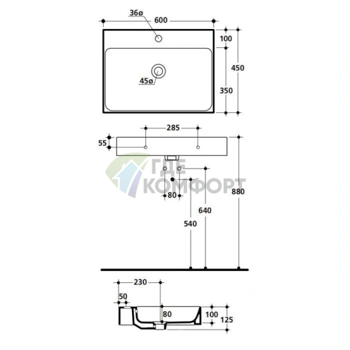 Раковина KERASAN CENTO 600x450 мм белая матовая с переливом (353130) - фото 2