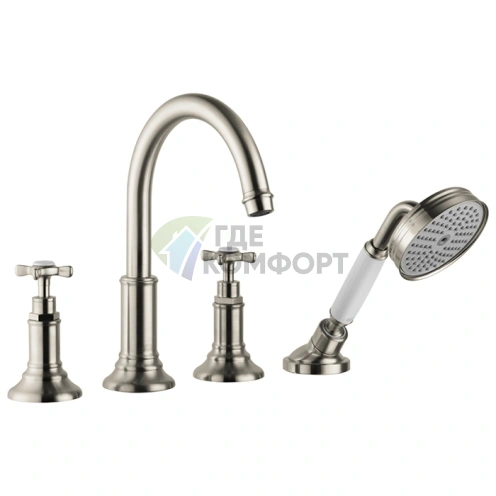 Смеситель для ванны AX Montreux с ручным душем, монтаж на плитку, шлифованный никель (16544820) - фото 1