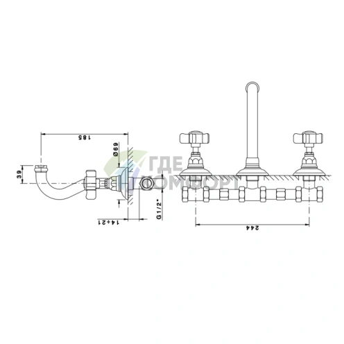 Настенный смеситель для раковины Nicolazzi Dames Anglaises с двумя ручками, хром (1477CR18) - фото 2
