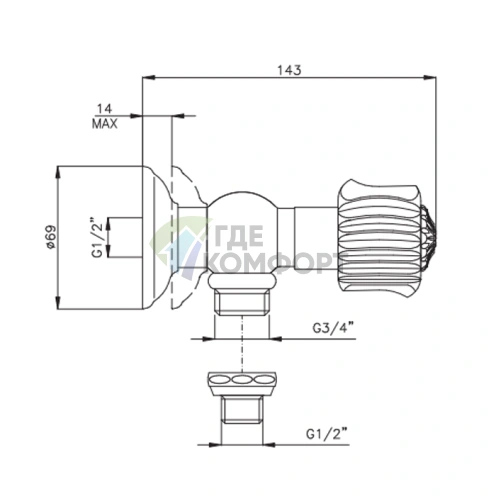 Запорный вентиль Nicolazzi Onice 1/2 внутренняя резьба хром (2147CR09O) - фото 2