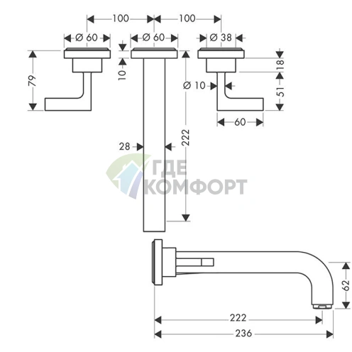 Смеситель для раковины AX Citterio полированный черный хром (39147330) - фото 2
