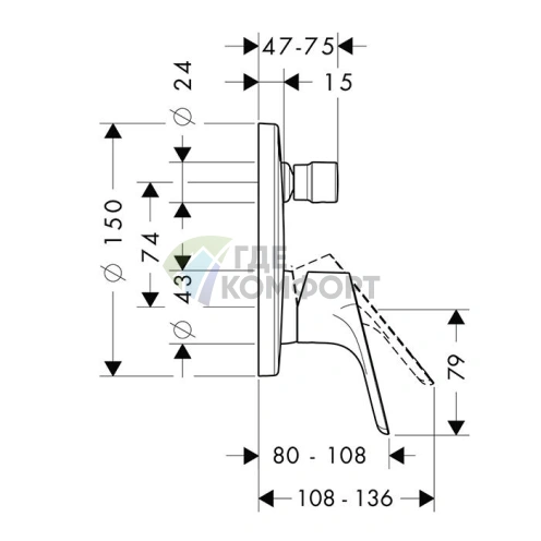 Встраиваемый смеситель для ванны Hansgrohe Focus с вакуумным переключателем и защитой EN1717 (31946000) - фото 2
