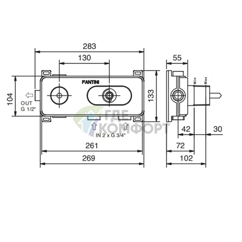 Механизм термостатического смесителя для душа Fantini однорычажный 3/4 (19 00 D231A) - фото 2