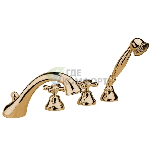 Смеситель для ванны Nicolazzi Nuova Brenta на 4 отверстия с душевой лейкой в цвете Gold Brass (2504GB) - фото 1