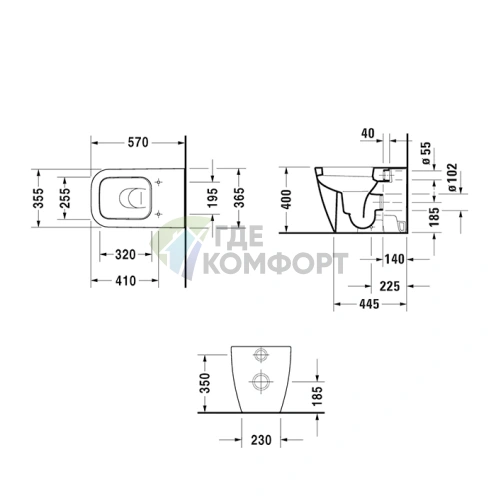 Унитаз напольный пристенный Duravit Happy D.2 570x365 мм с покрытием HygieneGlaze (2159092000) - фото 2