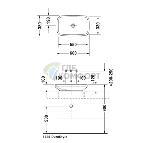 Раковина Duravit DuraStyle 600x380 мм без перелива, шлифованная, белая (349600000) - фото 6
