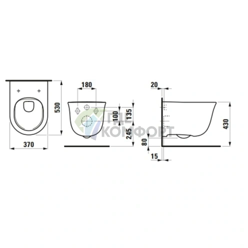 Унитаз подвесной LAUFEN New Classic безободковый с покрытием Clean Coat 530х370х430 мм, белый (8.2085.1.400.000.1) - фото 2