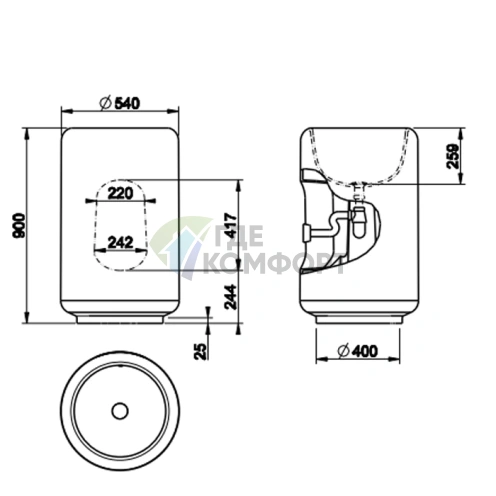 Напольная раковина Gessi Goccia 54 см, белая, со сливом в стену - фото 2