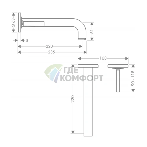 Встраиваемый смеситель AX Citterio для раковины на 2 отверстия с розетками, хром (39116000) - фото 2