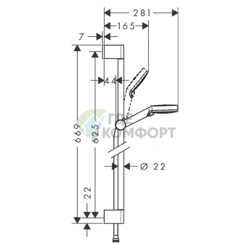 Душевой набор HG Crometta Vario Unica: штанга 650 мм, ручной душ с системами Rain и IntenseRain, технология EcoSmart Green, цвет белый/хром (26555400) - фото 2
