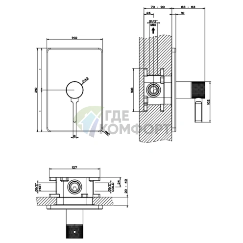 Смеситель встраиваемый GESSI INCISO для 1 источника, золото (58061#246) - фото 2