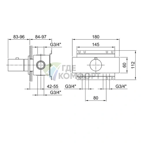 Встраиваемая термостатическая часть смесителя для душа FANTINI (19 00 D300A) - фото 2