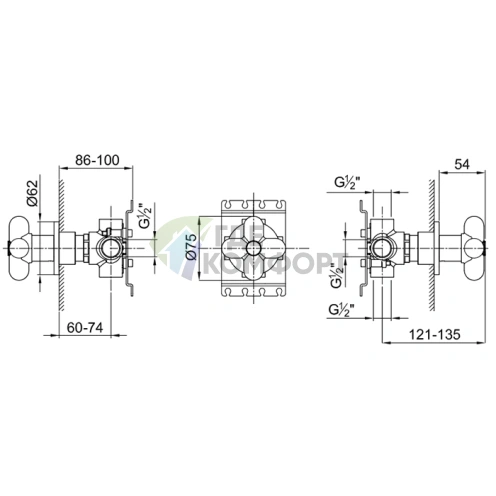 Внутренняя часть запорного вентиля Fantini с переключателем на 3 источника, 1/2 (19 00 D277A) - фото 2
