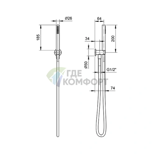 Душевой комплект Fantini Fontane Bianche с держателем и ручным душем в цвете Matt Gun Metal (47 P5 8093) - фото 2
