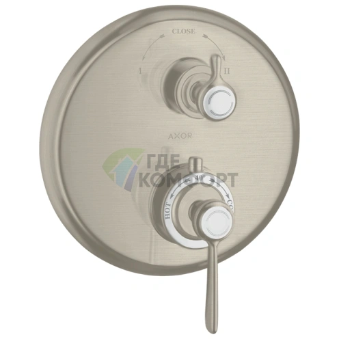 Термостат для душа AX Montreux встраиваемый, двойное подключение, внешняя панель, цвет шлифованный никель (16821820) - фото 1