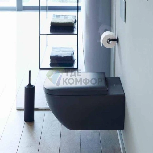 Унитаз подвесной Duravit Happy D.2 Rimless с системой крепления Durafix, 365x540 мм, цвет антрацит матовый (2222098900) - фото 1