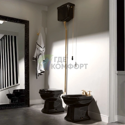 Механизм слива Kerasan для высокого бачка: золото, белая ручка, полная комплектация (754691) - фото 1