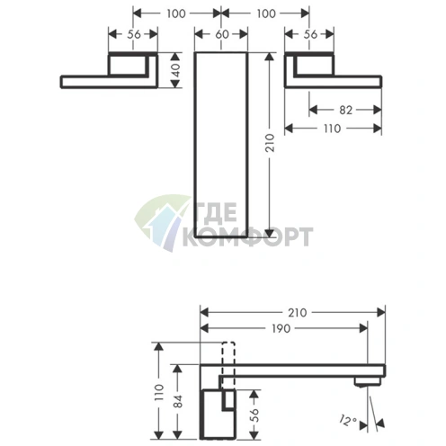 Смеситель для раковины AX Edge на 3 отверстия с донным клапаном push/open, излив 190 мм, полированный черный (46060330) - фото 2